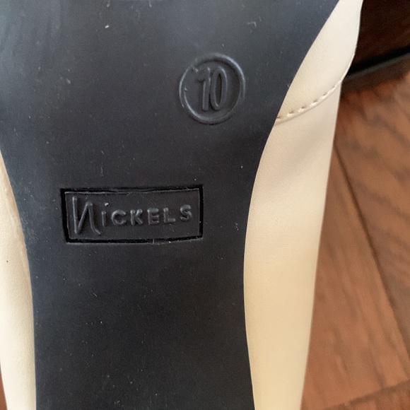 Spectator Open-Toe Pumps, Ivory & Black, 3 1/2 inch Heels, size 10 - Picture 5 of 5